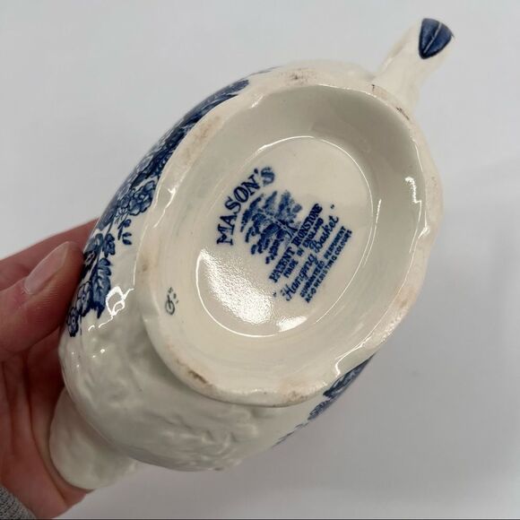 Mason’s gravy boat Ironstone Hanging Basket Blue White tableware vintage England - Picture 5 of 7